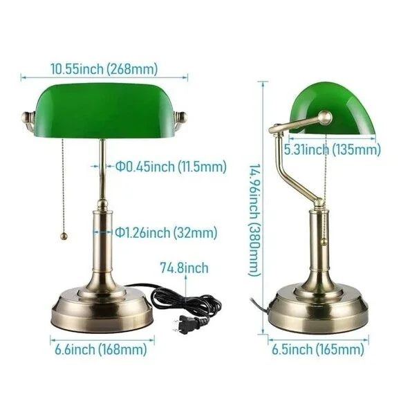 NEW Green Banker’s Lamp - Vintage Style with Glass Shade - Picture 3 of 3
